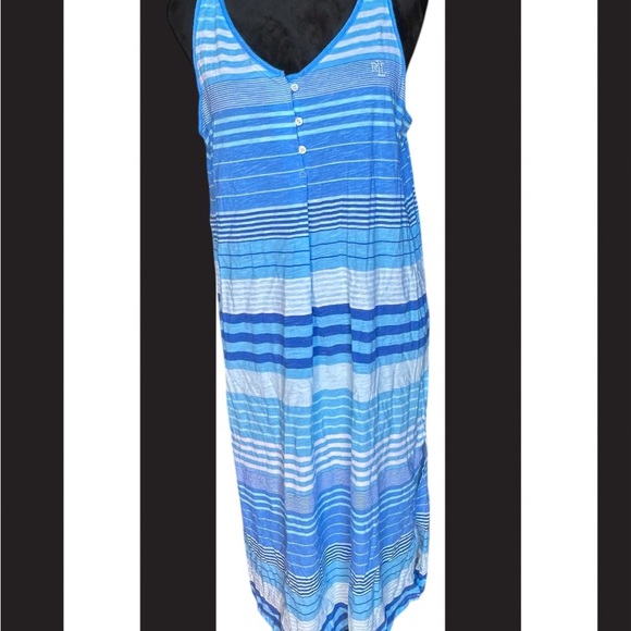 Lauren Ralph Lauren Striped Midi Tank Dress Slits Stretchy Soft Beach Coastal - Picture 1 of 10